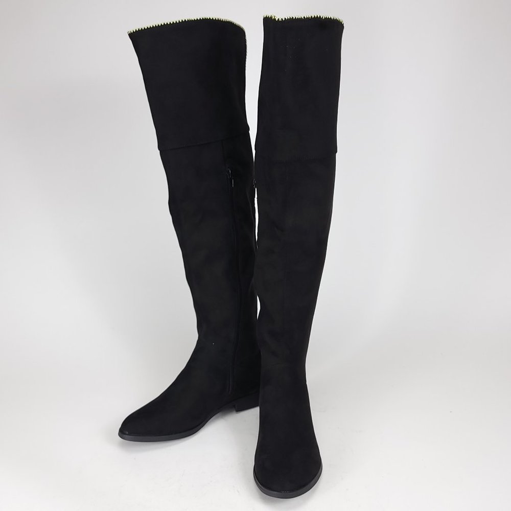 XOXO Tristen Black Faux Suede Over The Knee Beaded Trim Flat Boots Women 7.5M